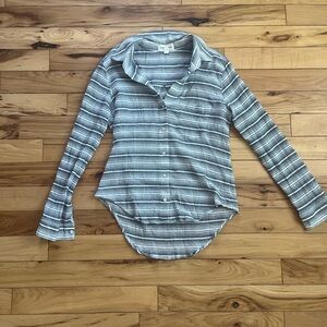 Cloth & Stone Blue Asymmetrical Button Down Shirt